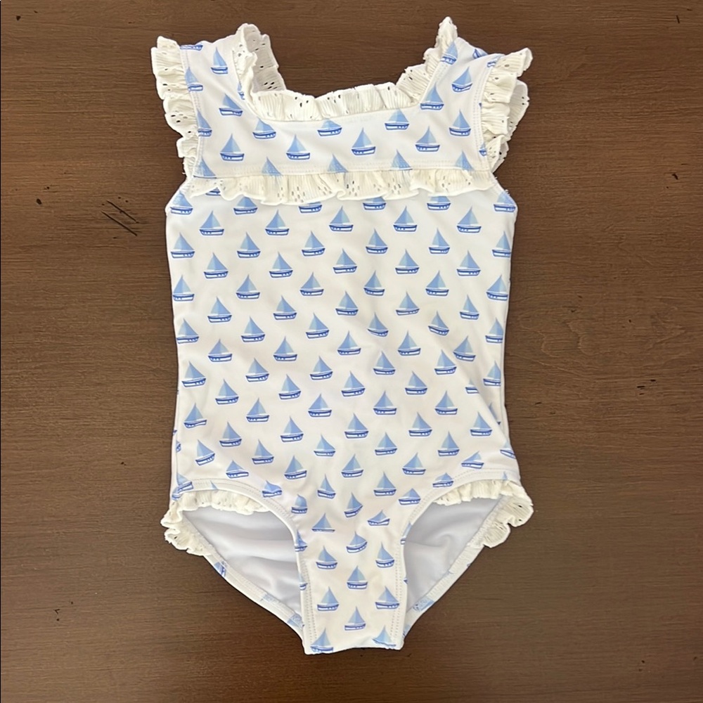 Sailboat Print Ruffle Swimsuit